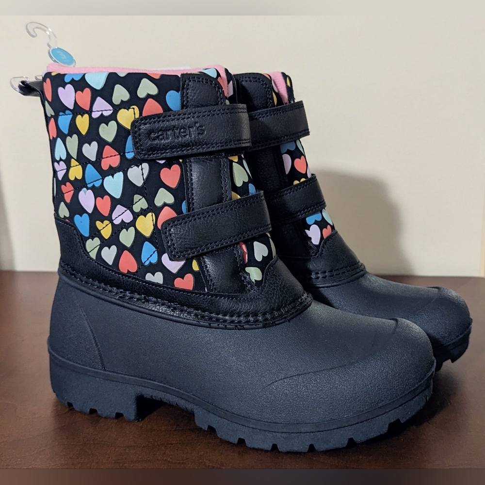 Carter's Little Girls Size 3M Deltha Snow Boots Navy With Hearts New Kids